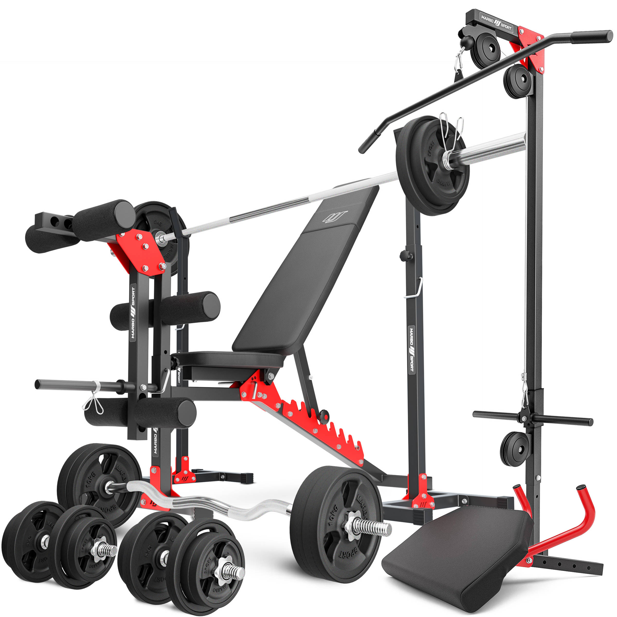 Ensemble MH25_162KG_KIER_G  Banc de musculation + supports pour barres +  banc à biceps + extension