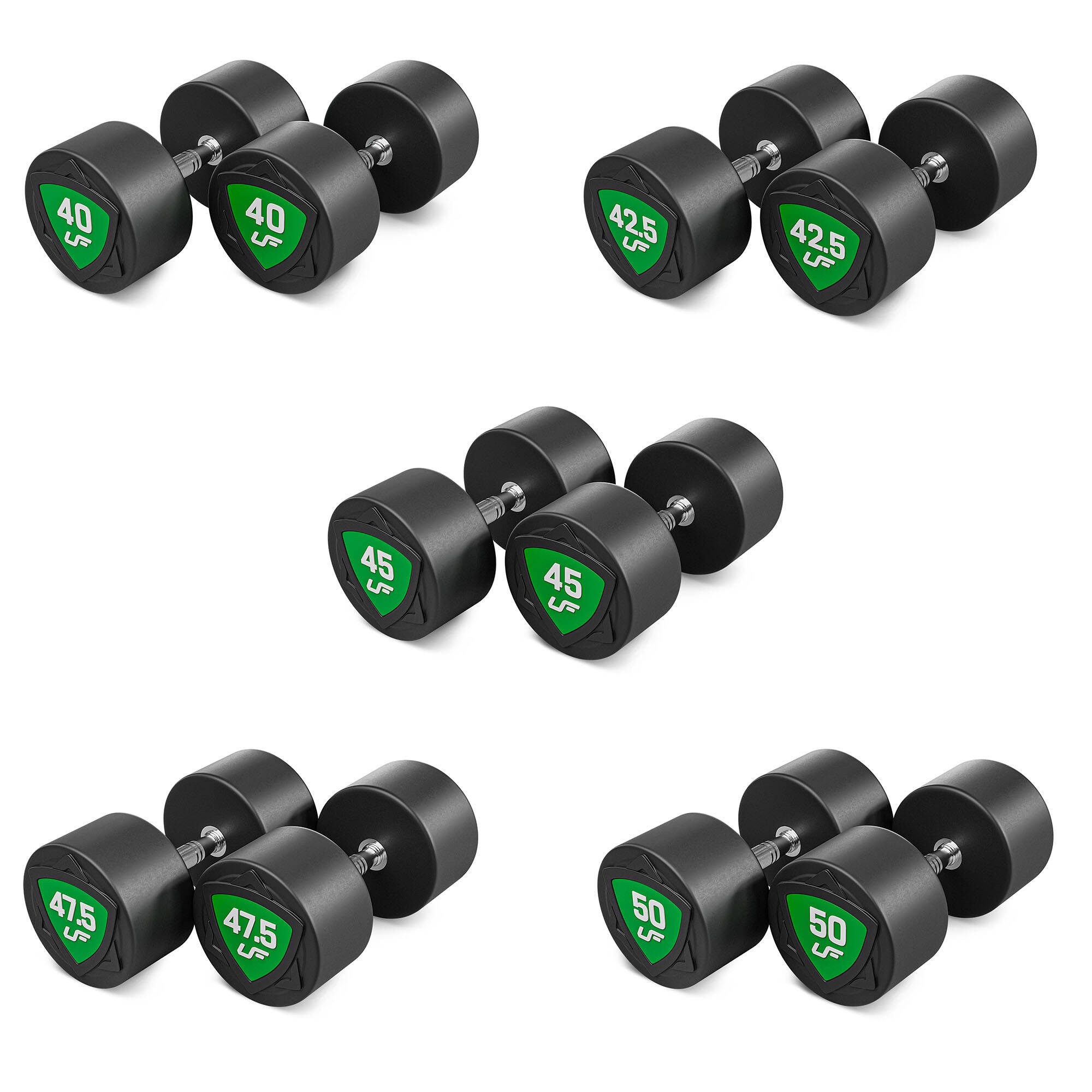 Zestaw hantli stałych poliuretanowych 40-50kg (skok co 2,5kg) 450 kg – UpForm