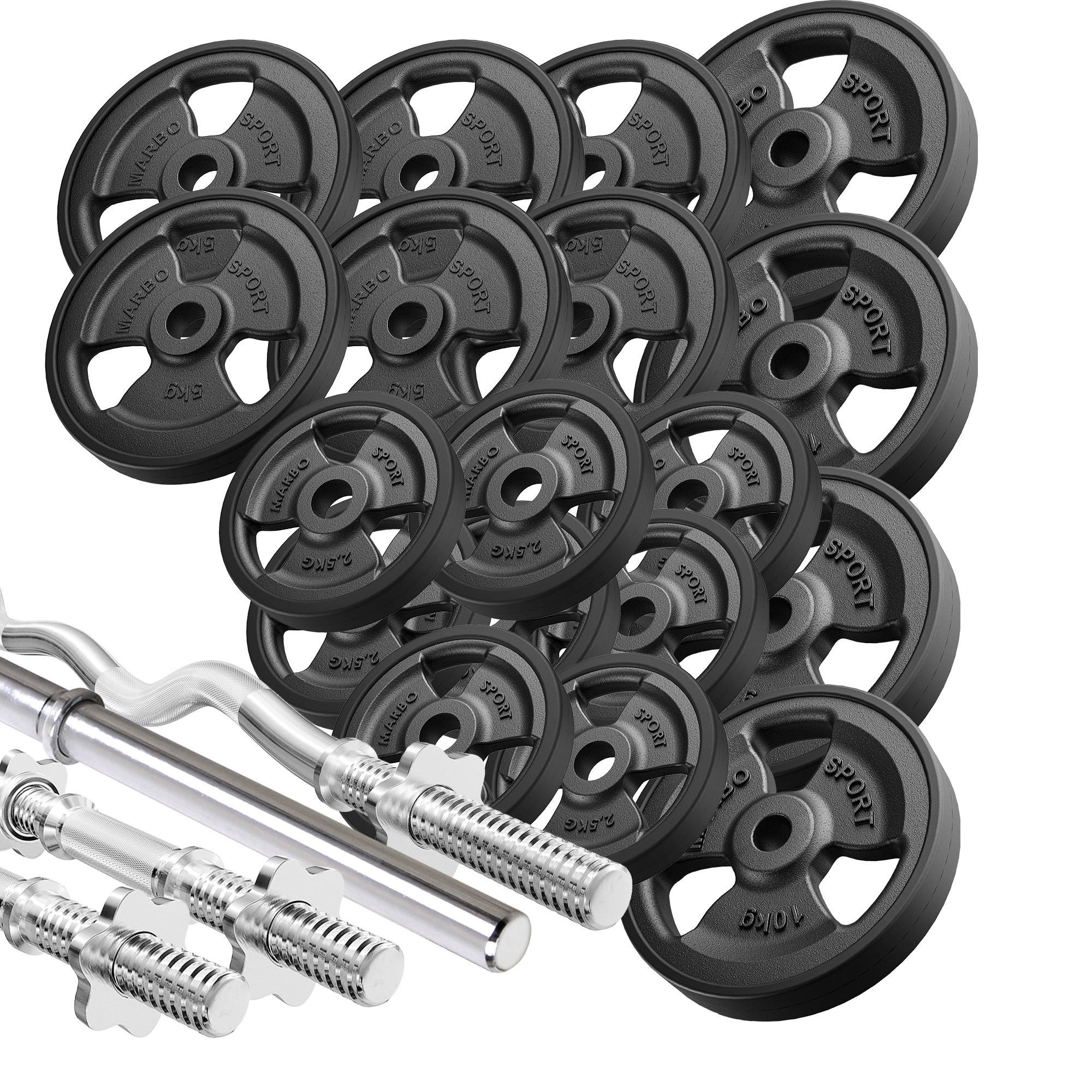 Kit de barres d'haltères renforcées et de disques caoutchoutés pour la  musculation de 113 kg 113 kg