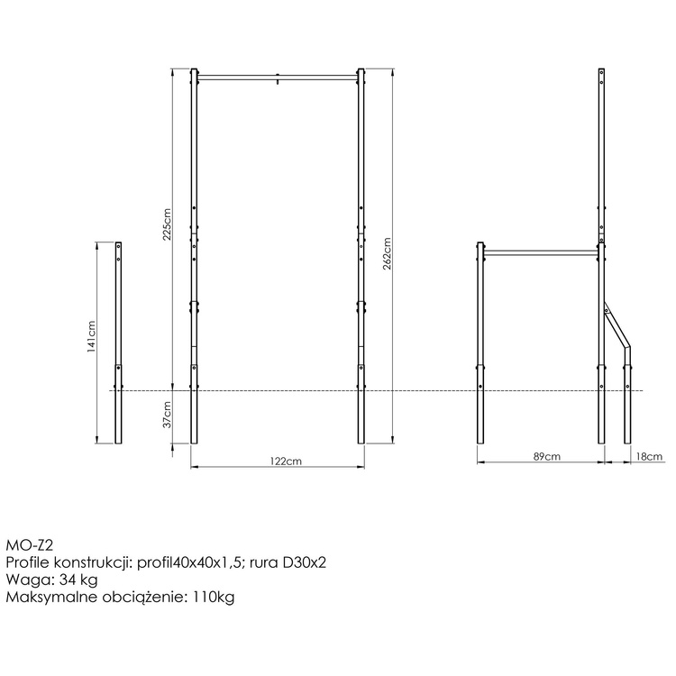 Drążek do podciągania zewnętrzny z uchwytem na worek i długimi poręczami do dipów MO-Z2 - Marbo Sport