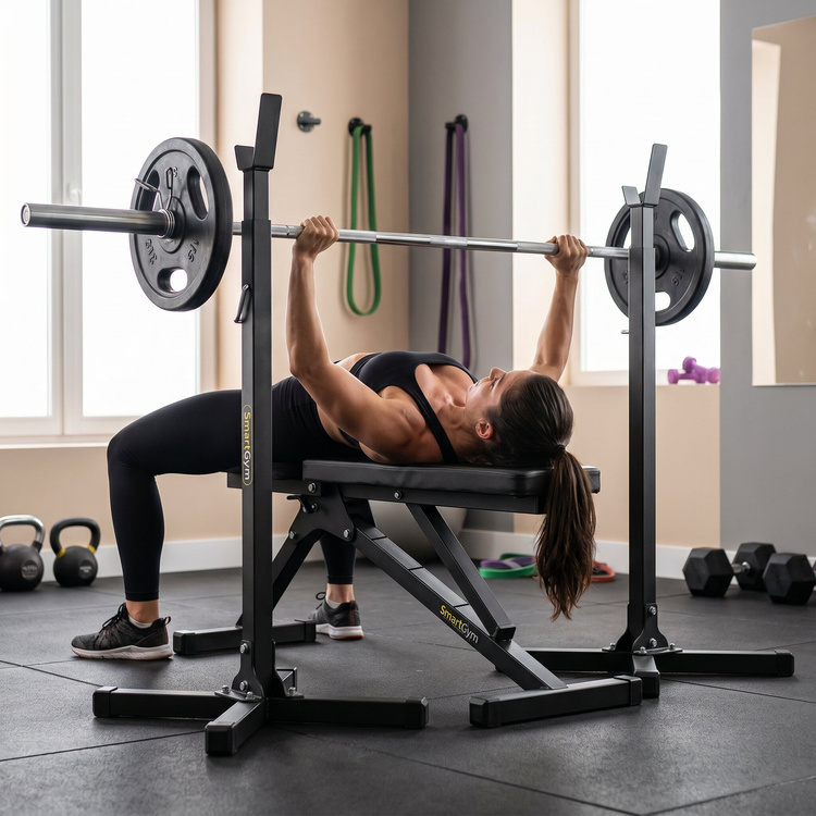 Zestaw treningowy SG1 | Ławka do ćwiczeń + Stojaki pod sztangę regulowane - SmartGym Fitness Accessories
