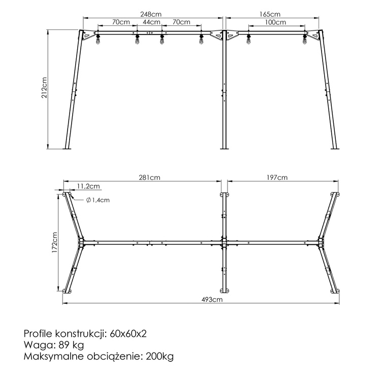 Huśtawka 3-stanowiskowa na łożyskach (stelaż) PREMIUM MO-014 - Marbo Sport
