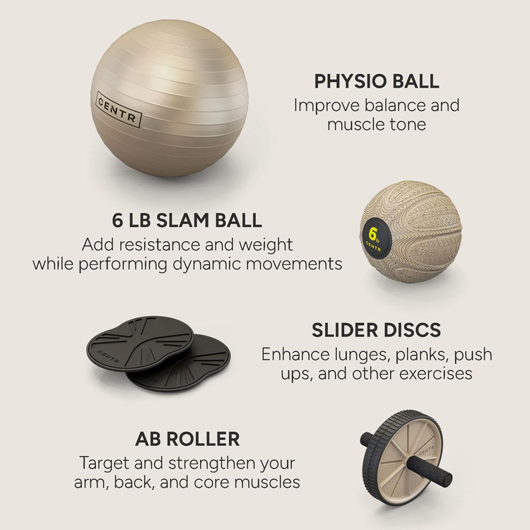 Zestaw Centr Core Kit - piłka, slamball, ab roller, slider disc (CAK)