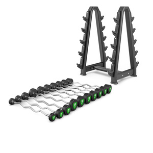 Zestaw sztang łamanych poliuretanowych 10-55 kg (skok co 5 kg) 325 kg ze stojakiem na sztangi UR-S001 – UpForm