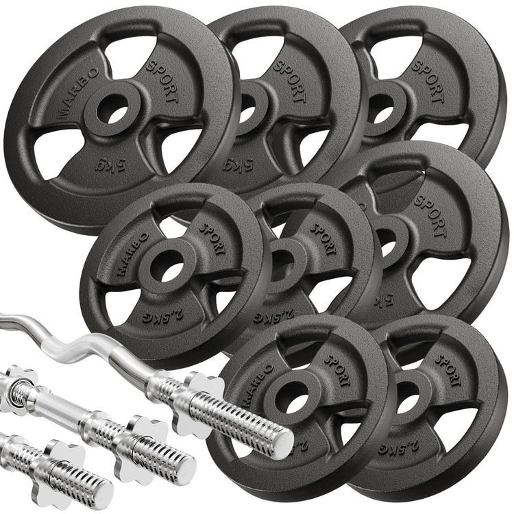 Zestaw MS39_2.0_42KG | Dwustronnie regulowana ławka treningowa + modlitewnik + prasa + zestaw gryfów i obciążeń 42 kg - Marbo Sport