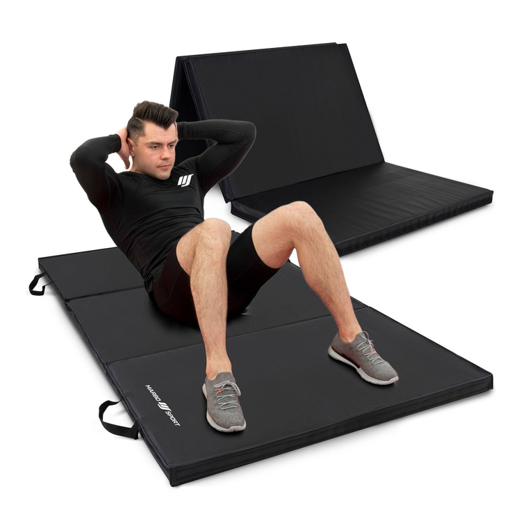 Materac gimnastyczny składany twardy z rzepami 180 x 90 x 5 cm czarny - Marbo Sport