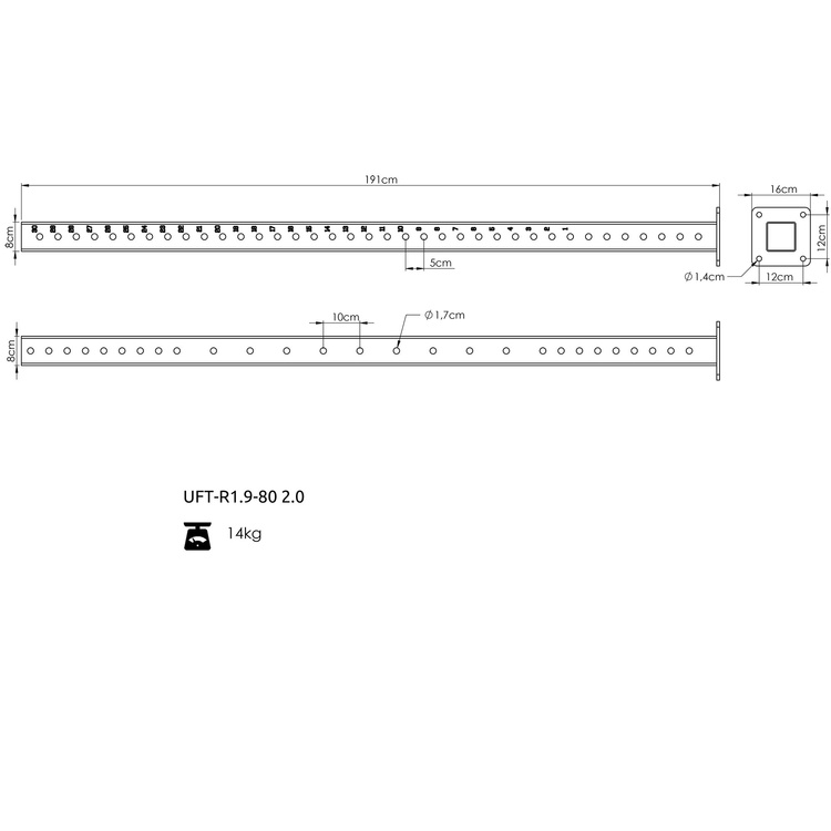 Słup główny 190 cm do klatek RIG PRO 80x80 - UpForm