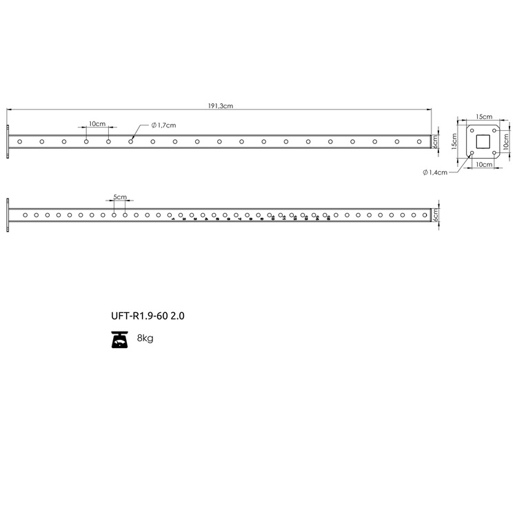 Słup główny 190 cm do klatek RIG COMPACT 60x60 - UpForm