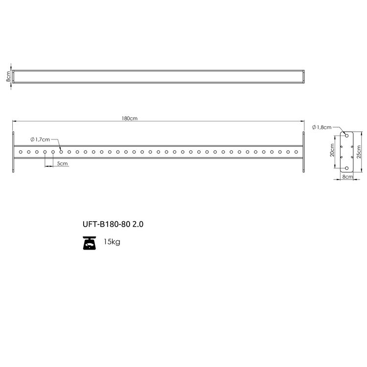 Belka łącząca z otworami 180 cm do klatek RIG PRO 80x80 - UpForm