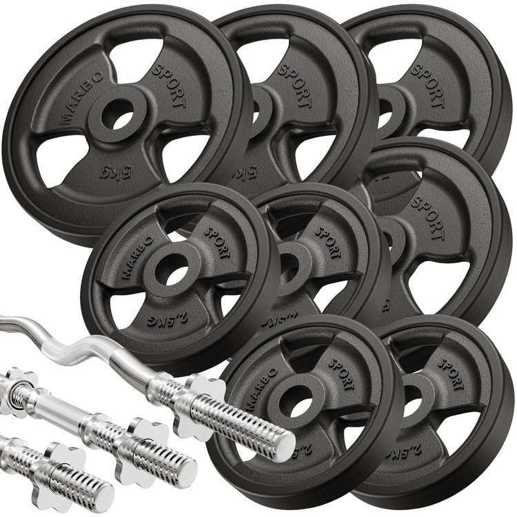 Zestaw MH1_68KG_KIER_G | Ławka regulowana + prasa na nogi + modlitewnik (wsuwka) + zestaw gryfów i obciążeń gumowanych 42 kg - Marbo Sport