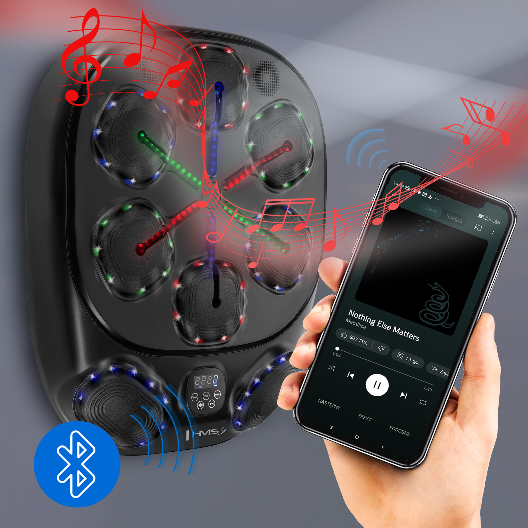 TB10 ELEKTRONICZNA TARCZA BOKSERSKA BLUETOOTH Z MUZYKĄ I RĘKAWICAMI BATERIA 4000MAH HMS
