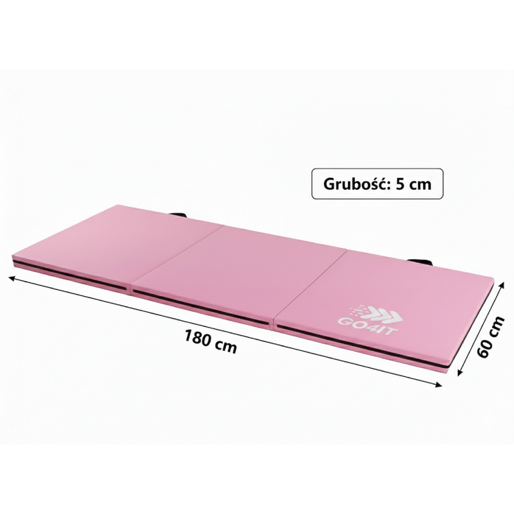 Materac gimnastyczny składany pudrowy róż 180x60x5 - GO4IT