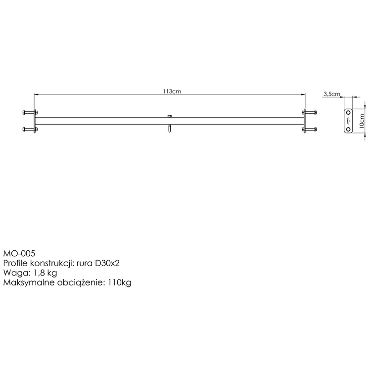 Drążek prosty zewnętrzny z uchwytem na worek MO-005 - Marbo Sport