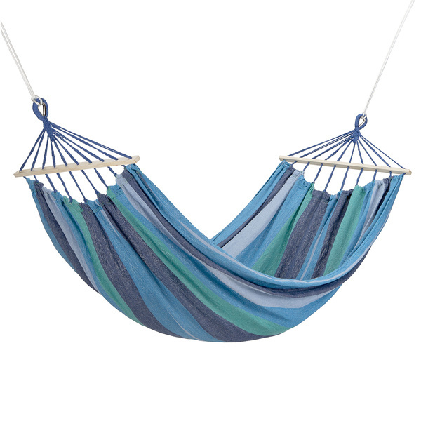 Hamak niebiesko-ciemnoniebieski NC9004 z belką drewnianą 70 cm i metalowym uchwytem - Nils Camp