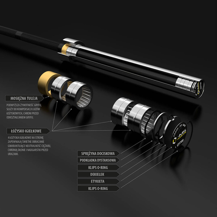 Gryf olimpijski 220 cm GCF700 z zaciskami szczękowymi ZG1000 RED - HMS