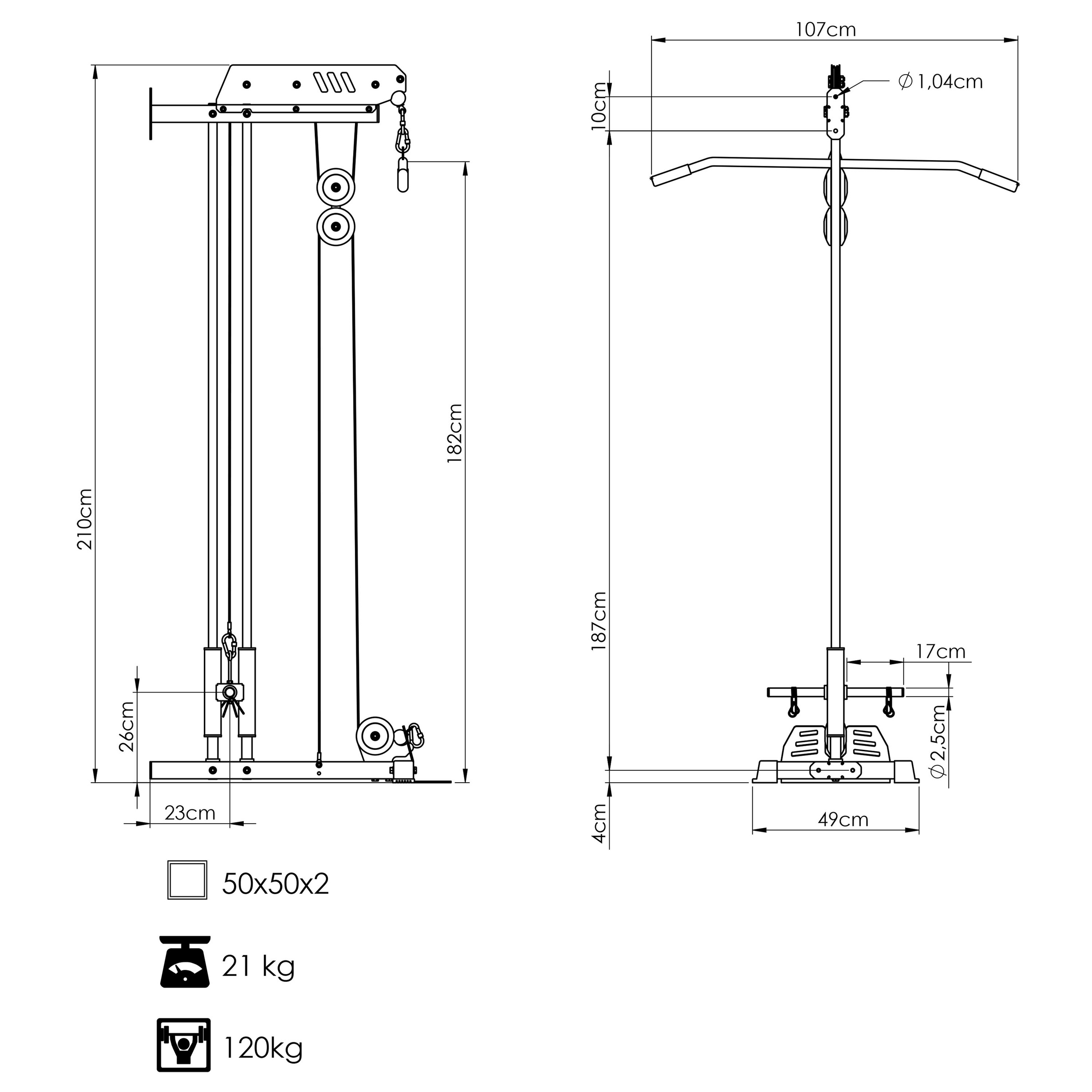 Wyciąg do ściany na 2 prowadnicach MS-W103 2.0