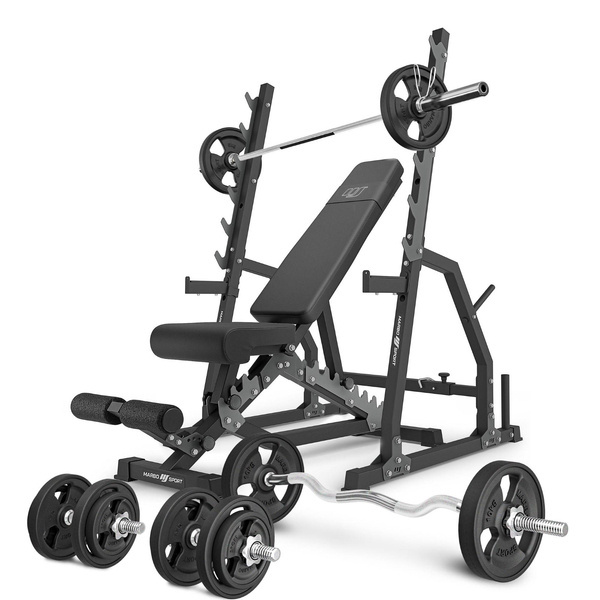 Zestaw MS3_2.0_83KG_G | Ławka dwustronna + stojaki bramowe z asekuracją  + zestaw gryfów i obciążeń gumowanych 83 kg - Marbo Sport