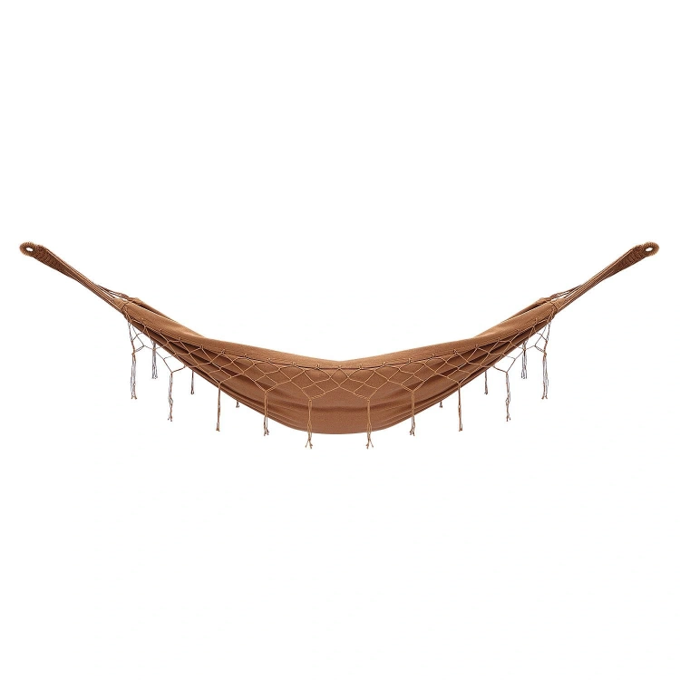 Dwuosobowy hamak ogrodowy z frędzlami w stylu boho brązowy