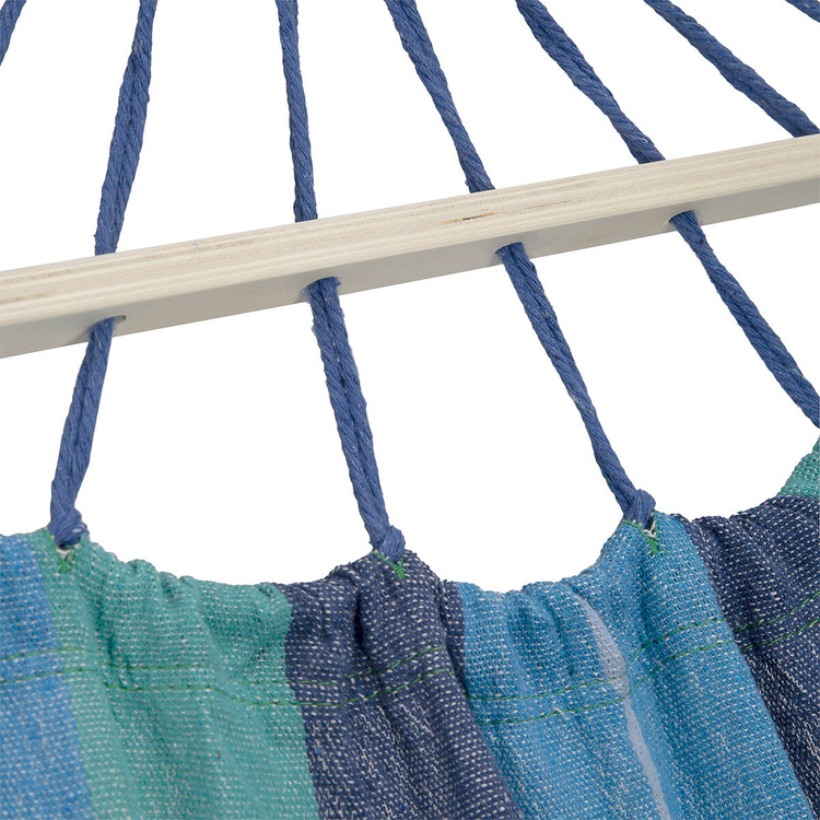 Hamak niebiesko-ciemnoniebieski NC9004 z belką drewnianą 70 cm i metalowym uchwytem - Nils Camp