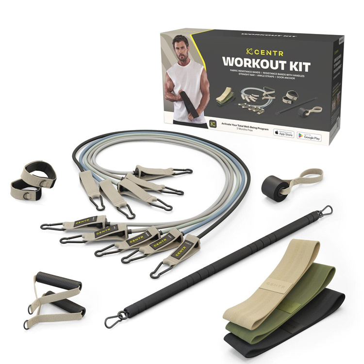 Zestaw Centr Workout Kit - 3szt gum oporowych, 5 ekspanderów, 1 gryf (CWK)