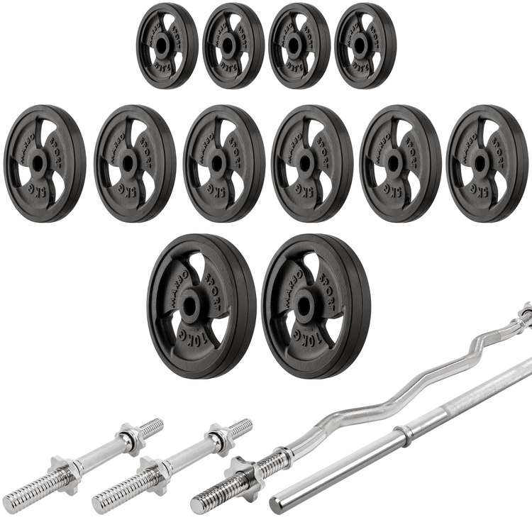 Zestaw MH24_126KG_KIER_G | Ławka regulowana + stojaki wielopoziomowe + zestaw gryfów i obciążeń gumowanych - Marbo Sport