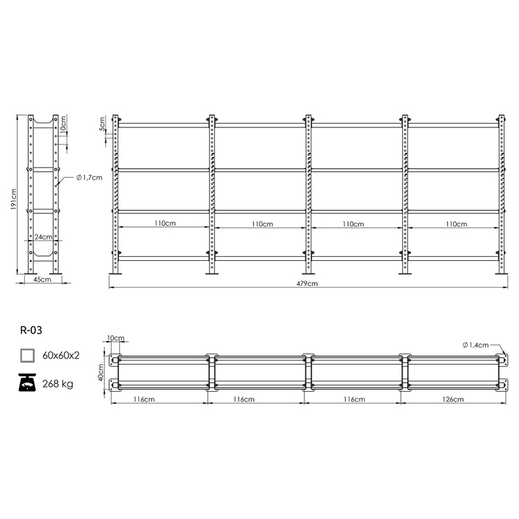 Regał modułowy na akcesoria treningowe COMPACT R-03 - UpForm