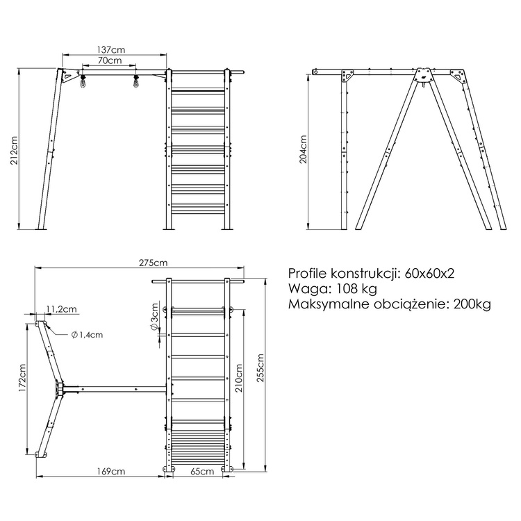 Drabinka PREMIUM - MO-016 + Huśtawka 1-stanowiskowa PREMIUM do drabinki - MO-017 - Marbo Sport