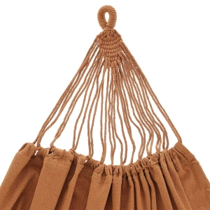 Dwuosobowy hamak ogrodowy z frędzlami w stylu boho brązowy