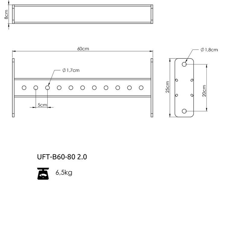 Belka łącząca z otworami 60 cm do klatek RIG PRO 80x80 - UpForm