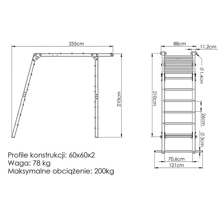 Zewnętrzna drabinka gimnastyczna PREMIUM MO-016 - Marbo Sport