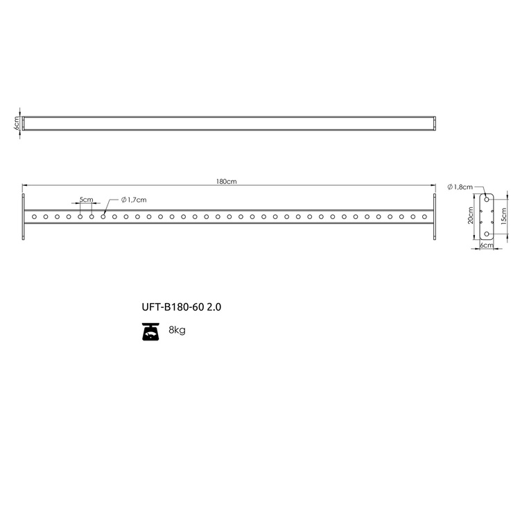 Belka łącząca z otworami 180 cm do klatek RIG COMPACT 60x60 - UpForm
