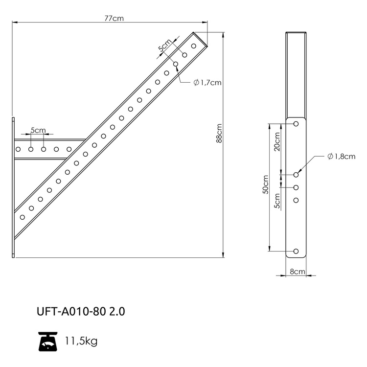 Poprzeczka 45 stopni do klatek RIG PRO 80x80 - UpForm