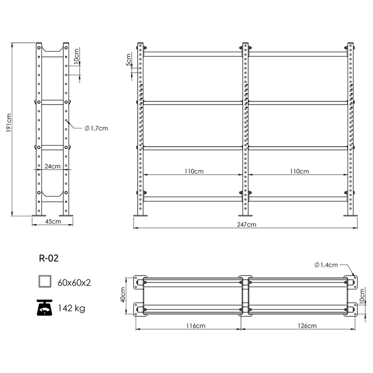 Regał modułowy na akcesoria treningowe COMPACT R-02 - UpForm